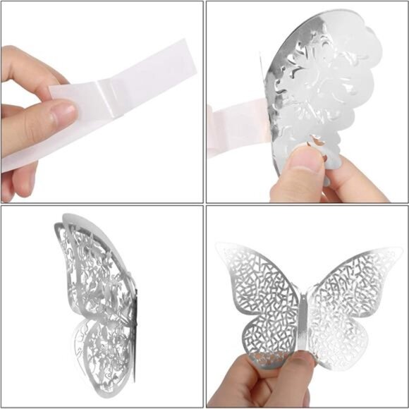 72 Pieces 3D Butterfly Wall Decals Sticker Wall Art Decorations Sticker Silver - Picture 5 of 7